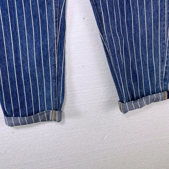 American Eagle 12 Striped High Rise Blue Mom Jeans - Picture 8 of 10